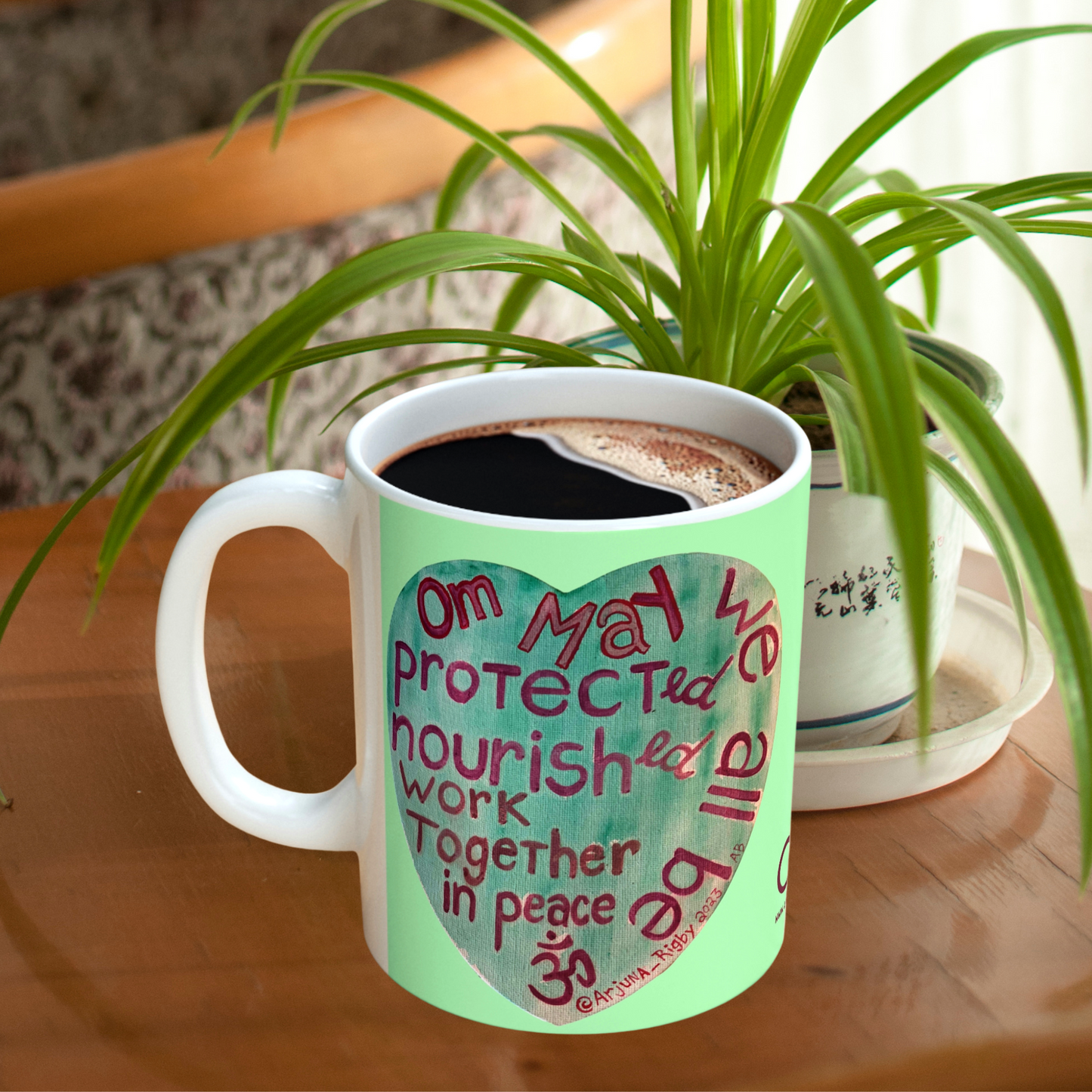 Om May We All Be Protected - Mug - Arjuna Rigby Art and Lifestyle Store