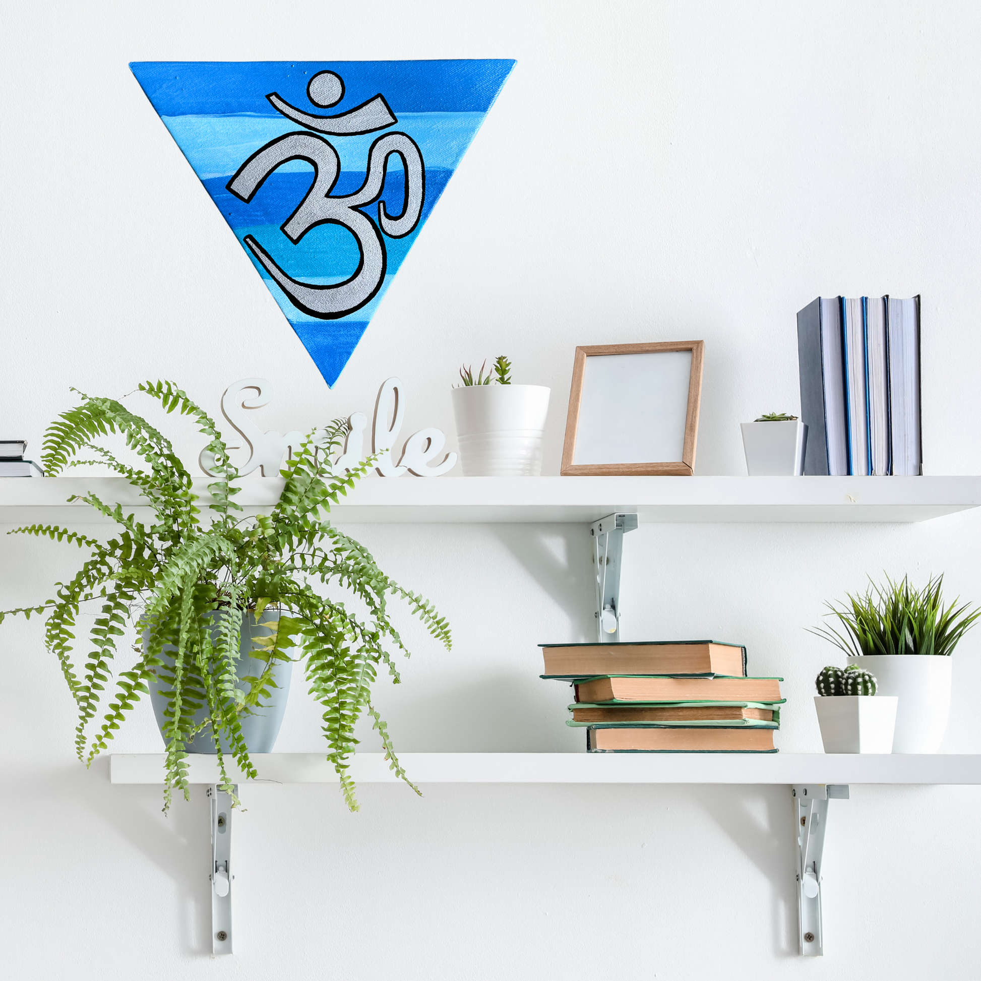 Blue Rainbow Triangle with Silver OM - Arjuna Rigby Art and Lifestyle Store