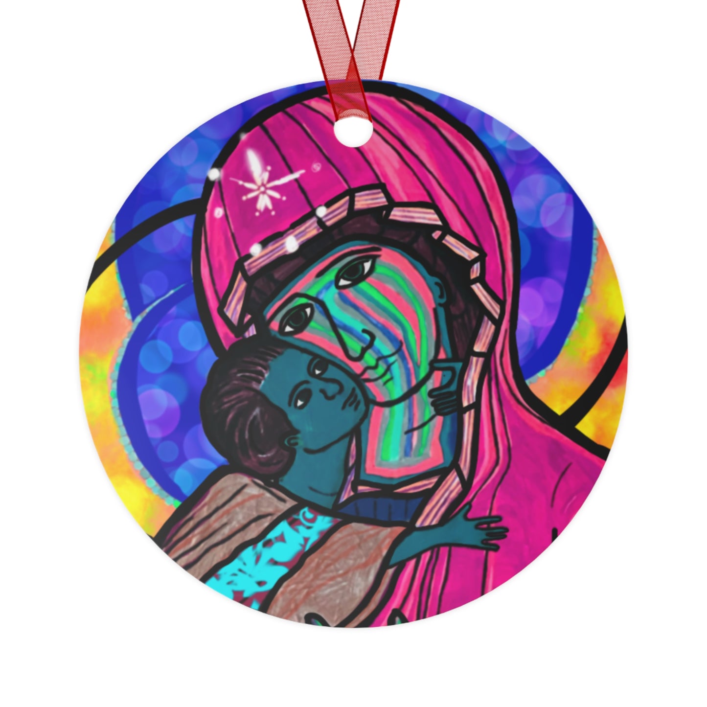 Madonna & Child (Pink Robes) metal ornament