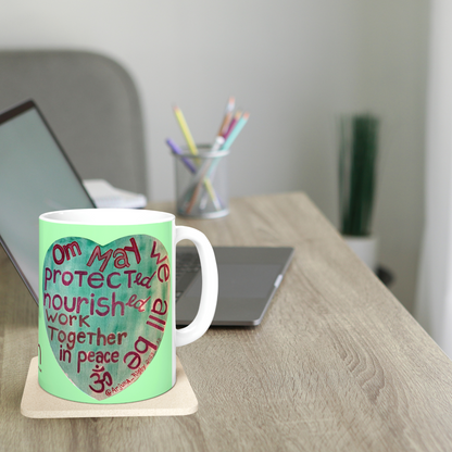 Om May We All Be Protected - Mug - Arjuna Rigby Art and Lifestyle Store