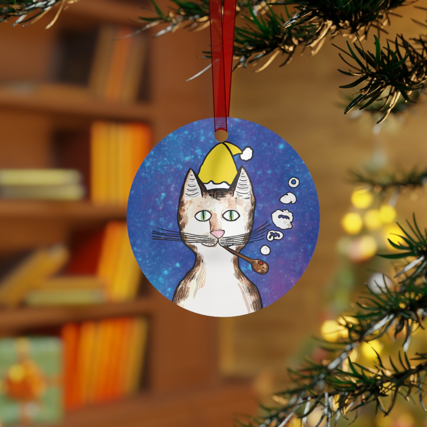 Gentleman's Cat with Winter Hat metal ornament