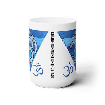 Silver OM on Blue Rainbow Jumbo Size Mug - Arjuna Rigby Art and Lifestyle Store