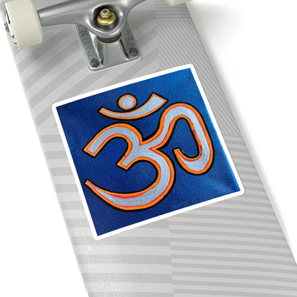 Orange & Silver OM on Metallic Blue Sticker - Arjuna Rigby Art and Lifestyle Store