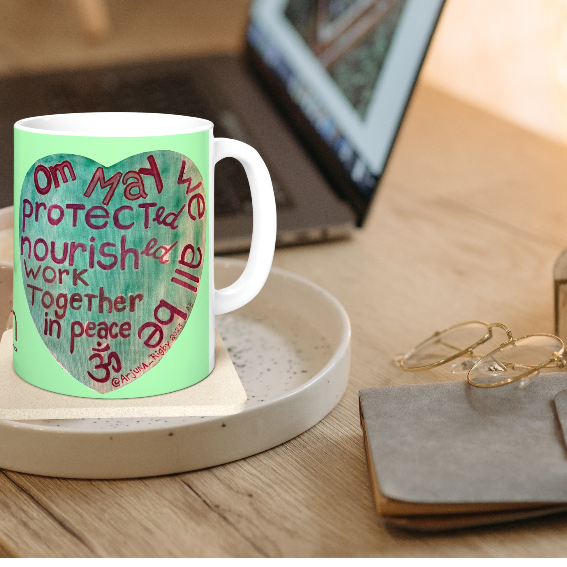 Om May We All Be Protected - Mug - Arjuna Rigby Art and Lifestyle Store