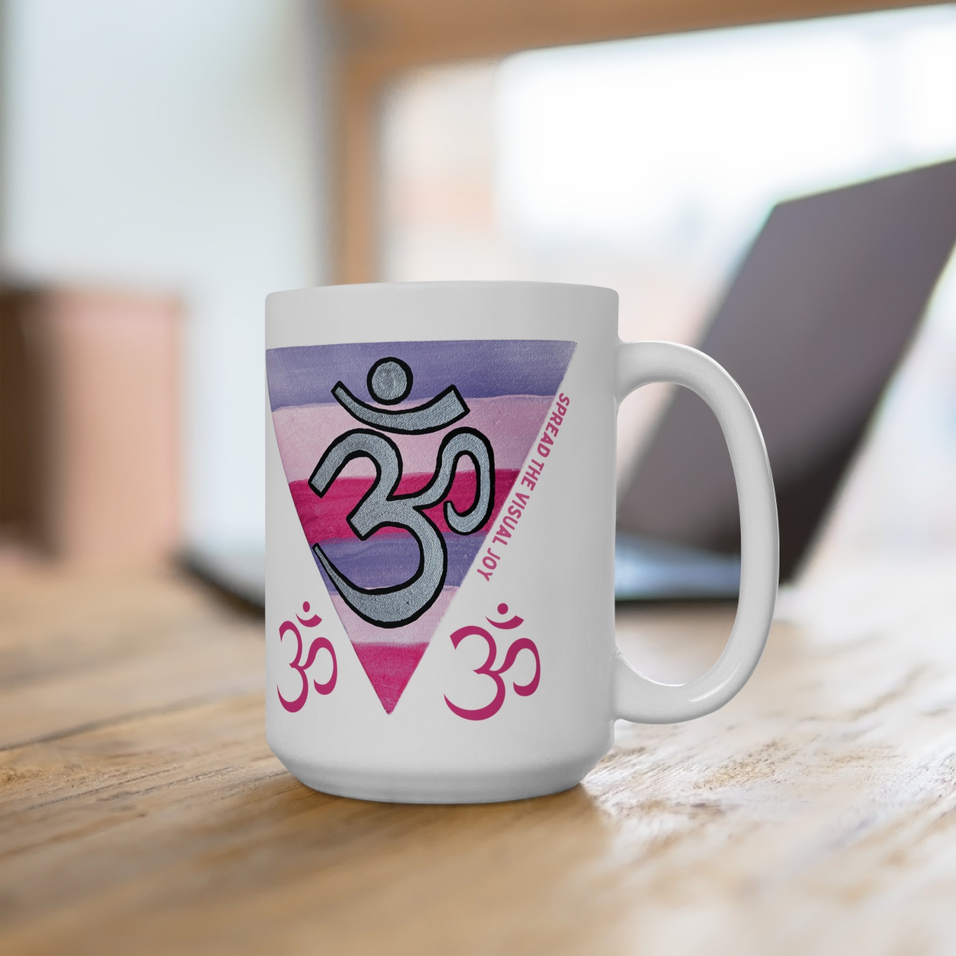 Silver OM on Berry Rainbow Jumbo Size Mug - Arjuna Rigby Art and Lifestyle Store