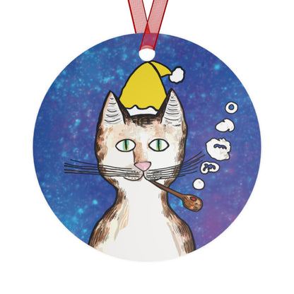 Gentleman's Cat with Winter Hat metal ornament