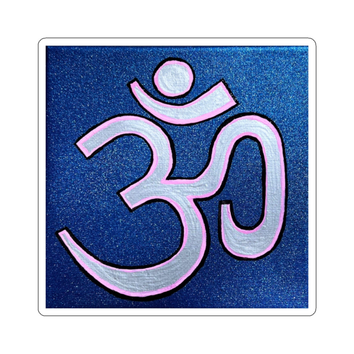 Pink & Silver OM on Metallic Blue Sticker - Arjuna Rigby Art and Lifestyle Store