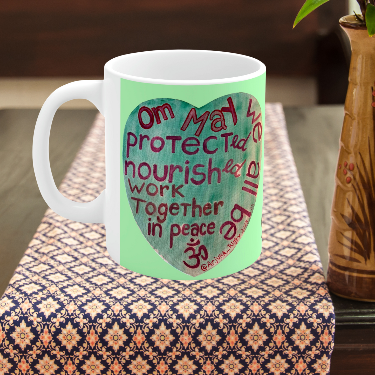 Om May We All Be Protected - Mug - Arjuna Rigby Art and Lifestyle Store