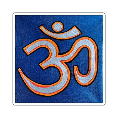 Orange & Silver OM on Metallic Blue Sticker - Arjuna Rigby Art and Lifestyle Store