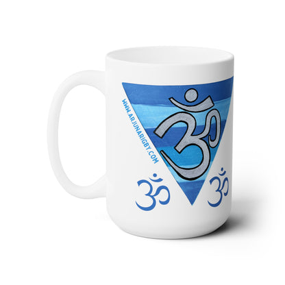 Silver OM on Blue Rainbow Jumbo Size Mug - Arjuna Rigby Art and Lifestyle Store