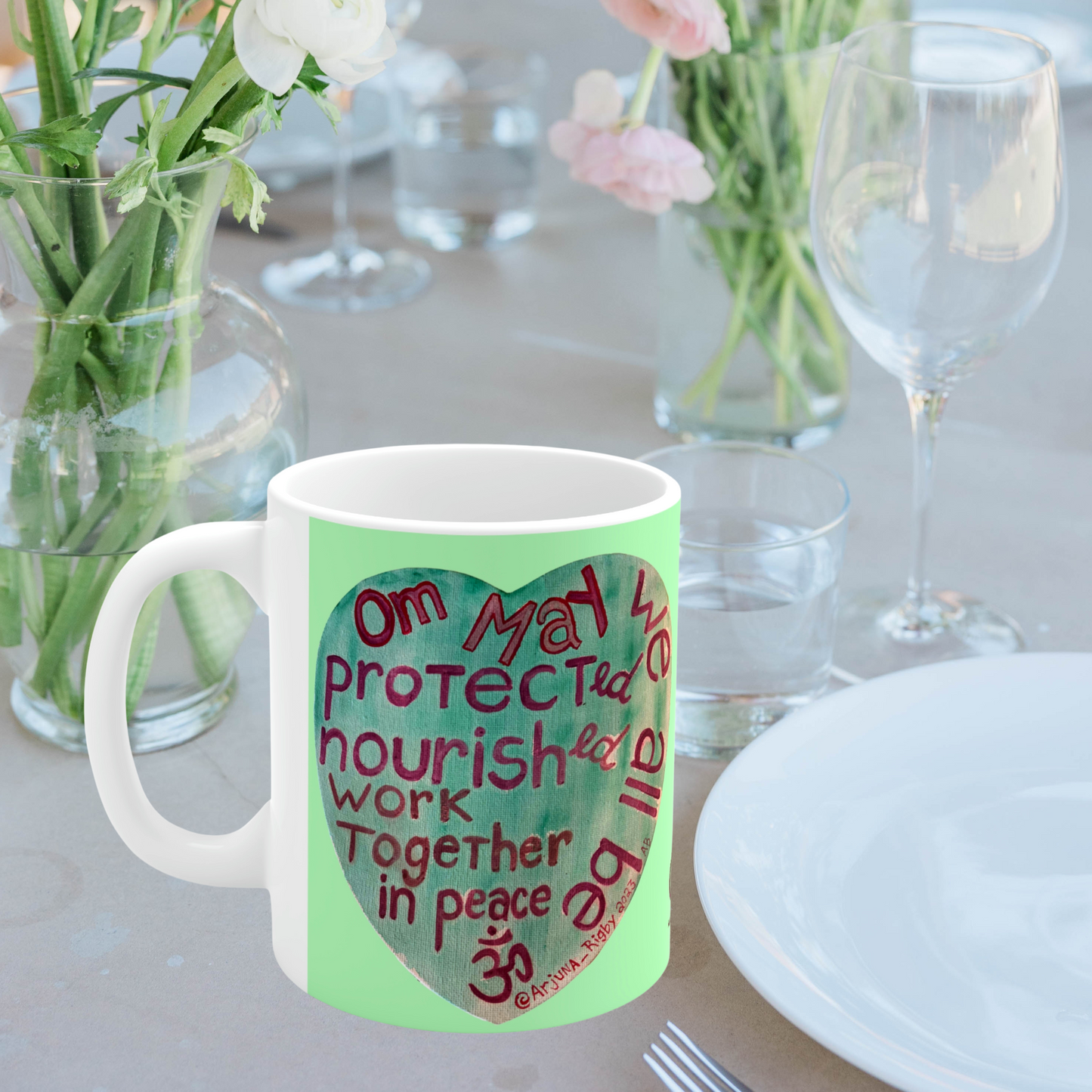 Om May We All Be Protected - Mug - Arjuna Rigby Art and Lifestyle Store