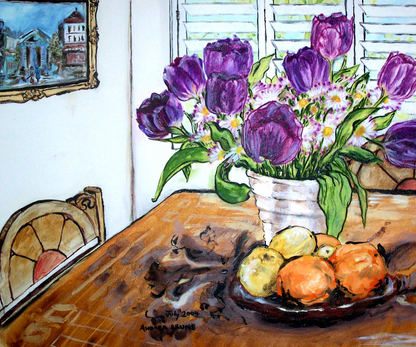 Still Life with Purple Tulips