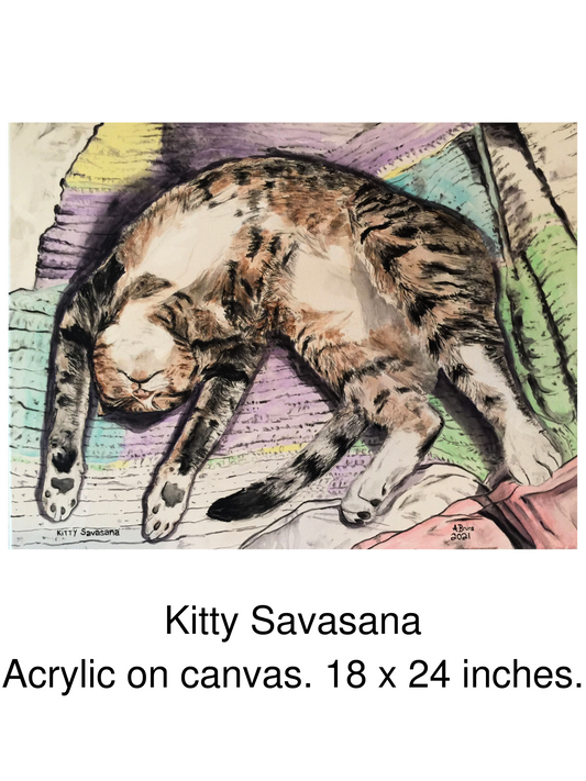 Kitty Savasana - Original Acrylic Painting - Arjuna Rigby Art and Lifestyle Store