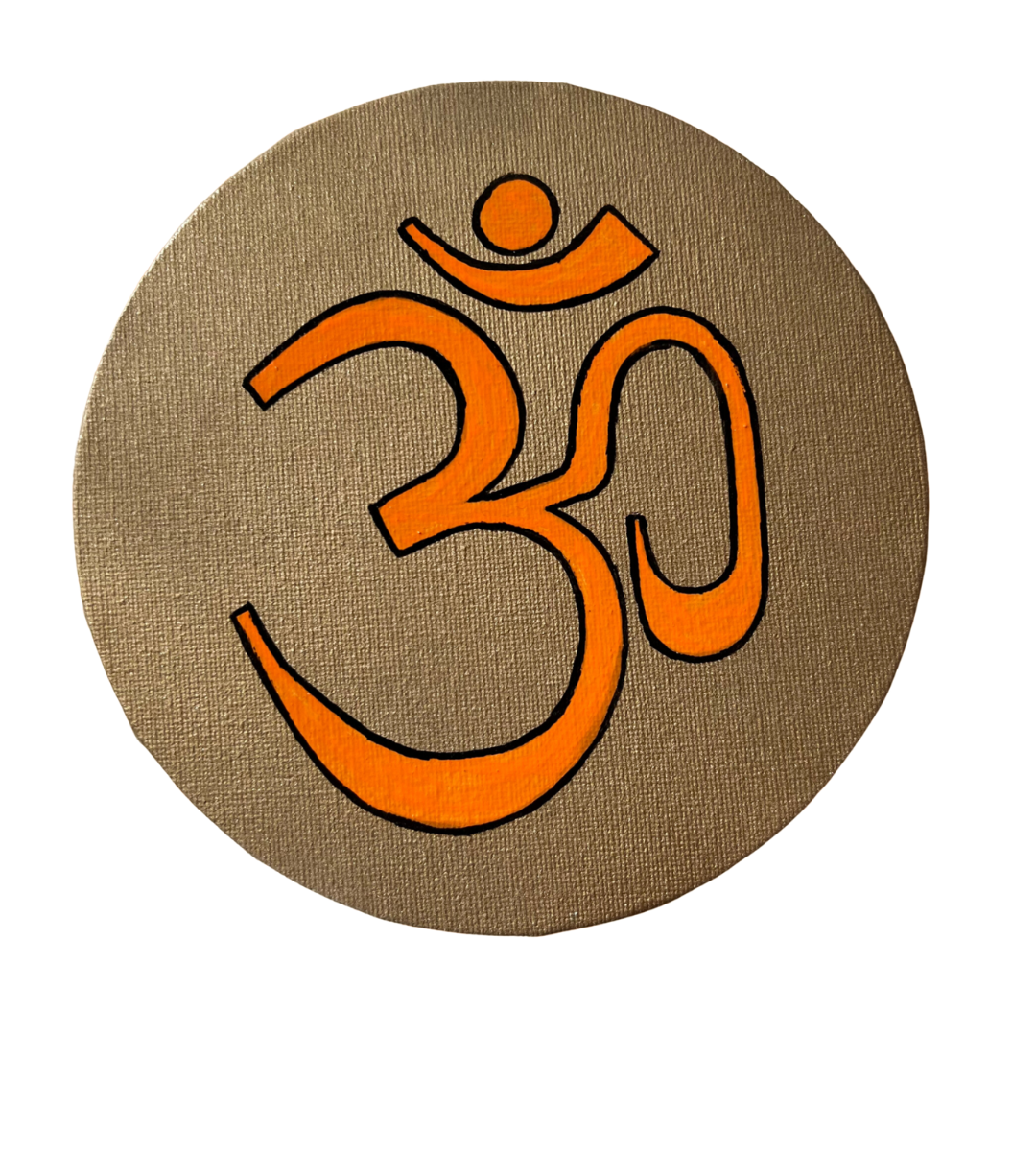 Orange OM symbol on gold background - Arjuna Rigby Art and Lifestyle Store