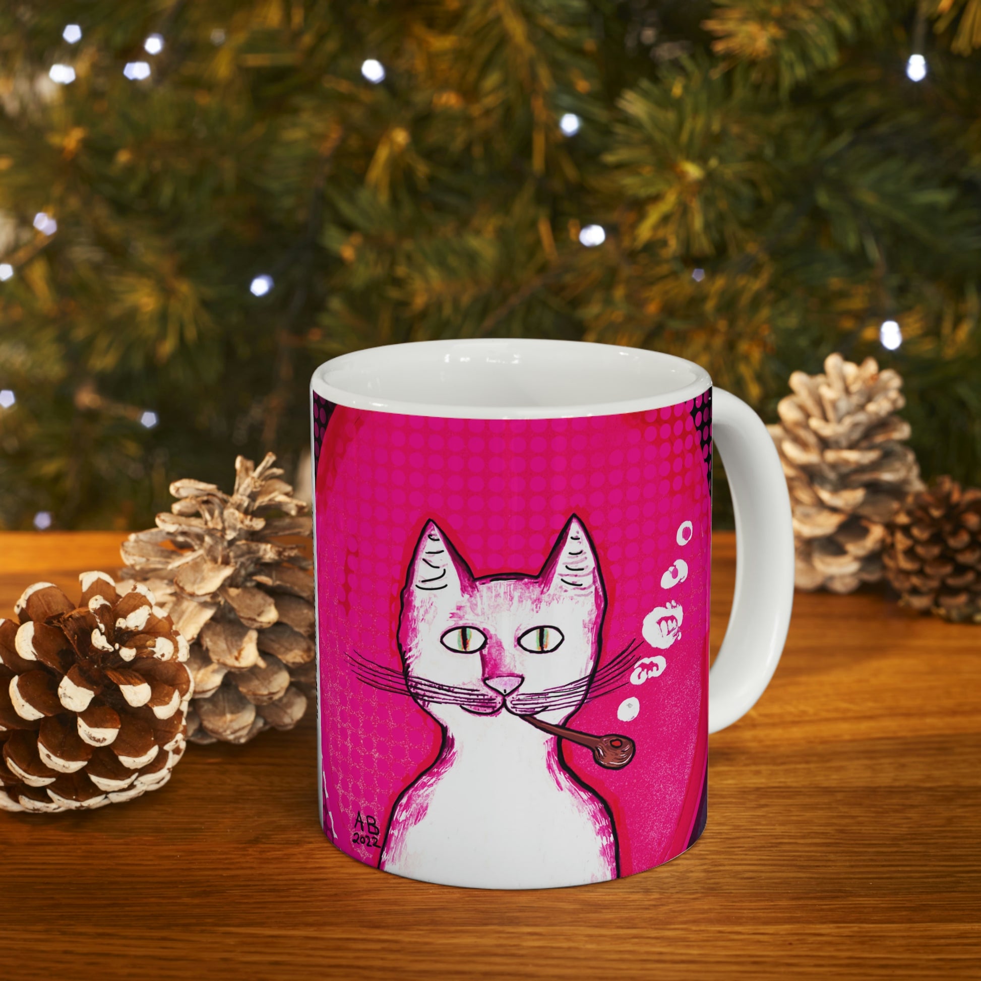 Hot Pink Gentleman's Cat - Mug - Arjuna Rigby Art and Lifestyle Store