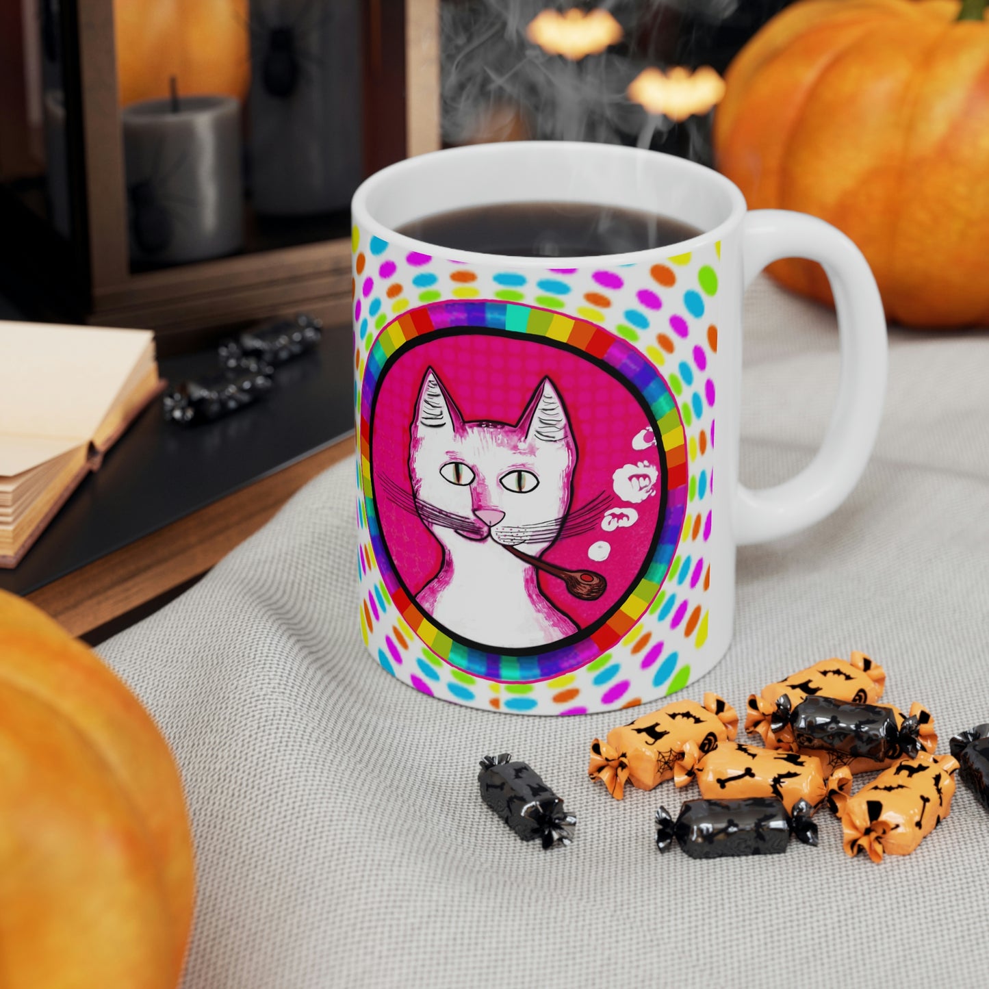 Trippy Happy Gentleman's Cat - Mug - Arjuna Rigby Art and Lifestyle Store