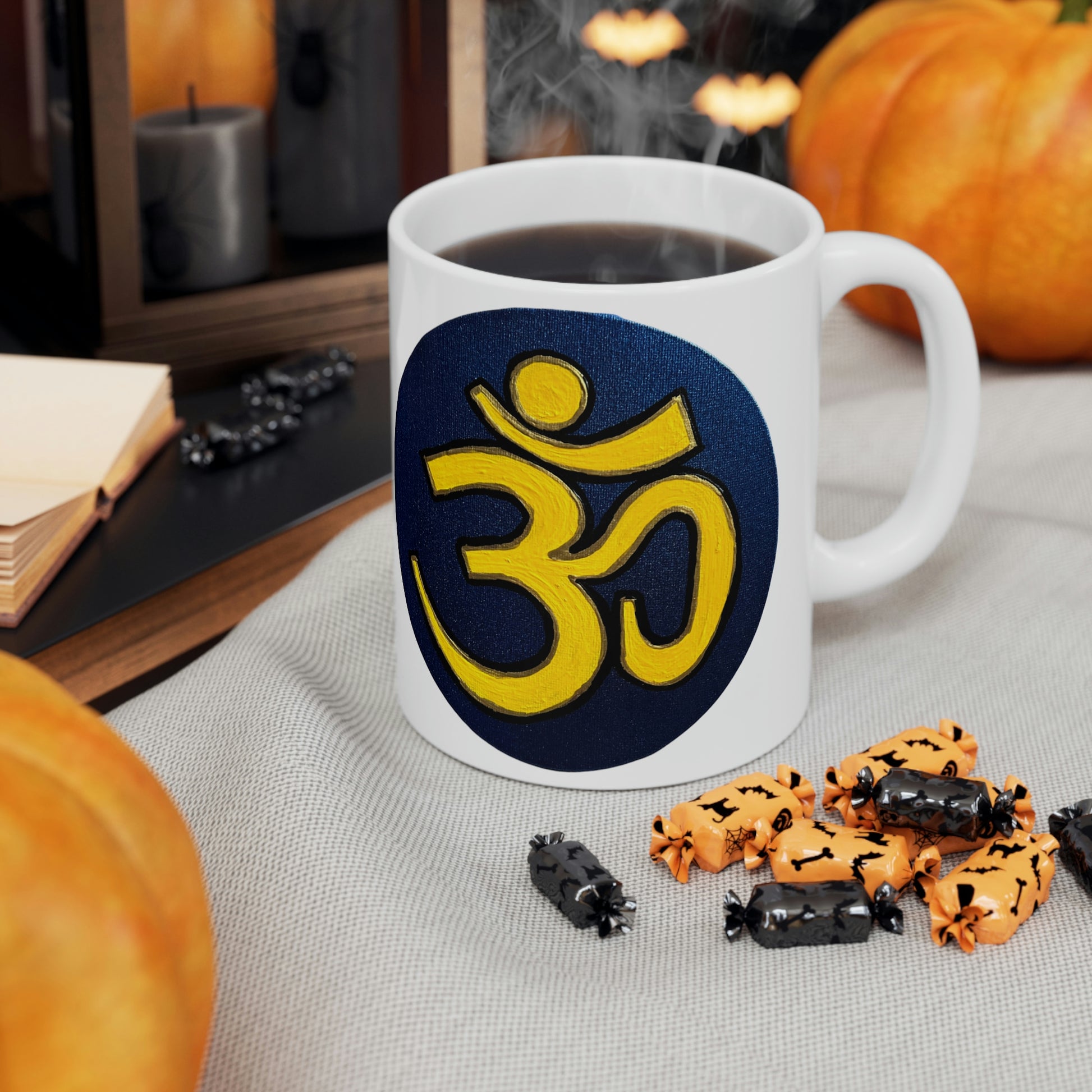 Yellow & Blue OM - Mug - Arjuna Rigby Art and Lifestyle Store