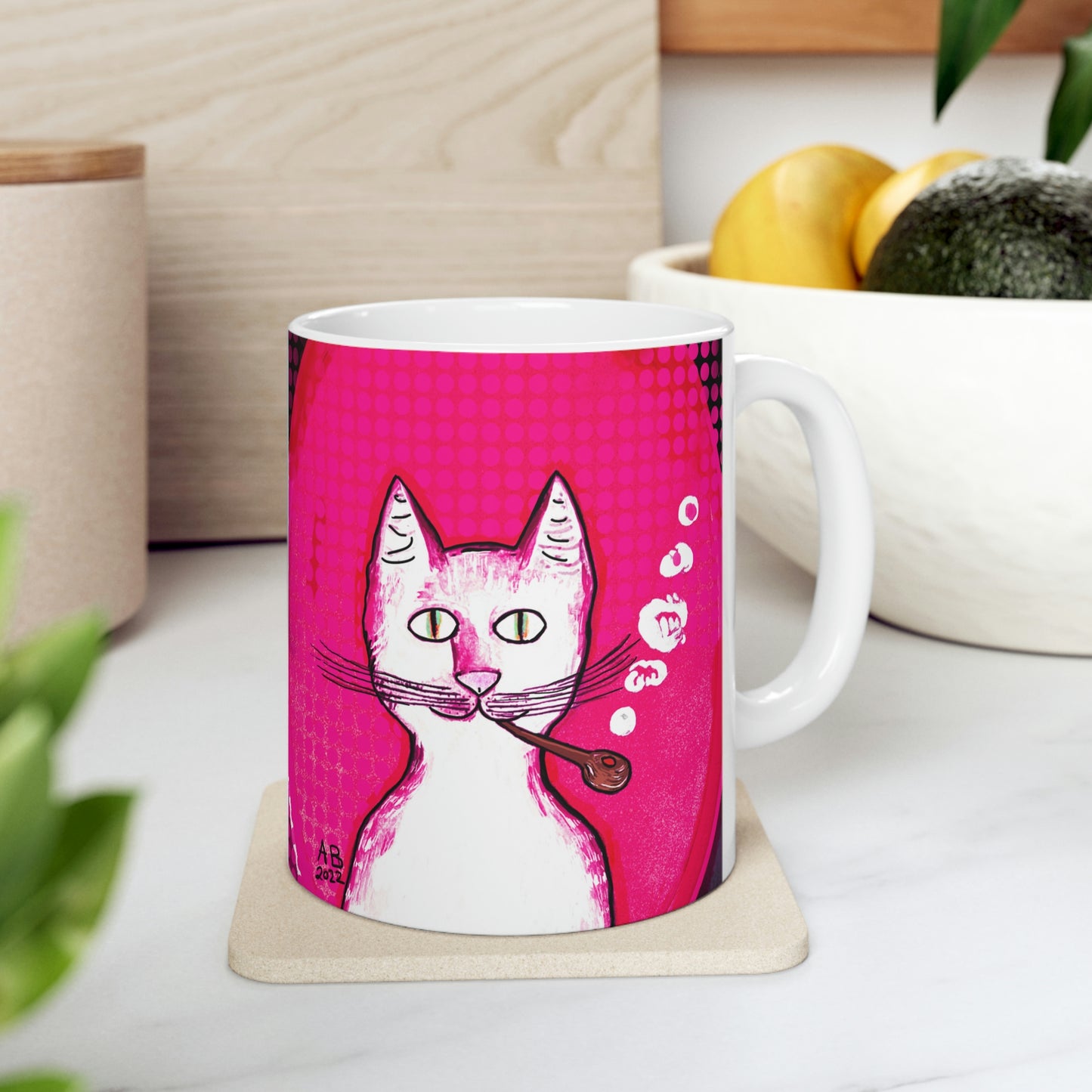 Hot Pink Gentleman's Cat - Mug - Arjuna Rigby Art and Lifestyle Store