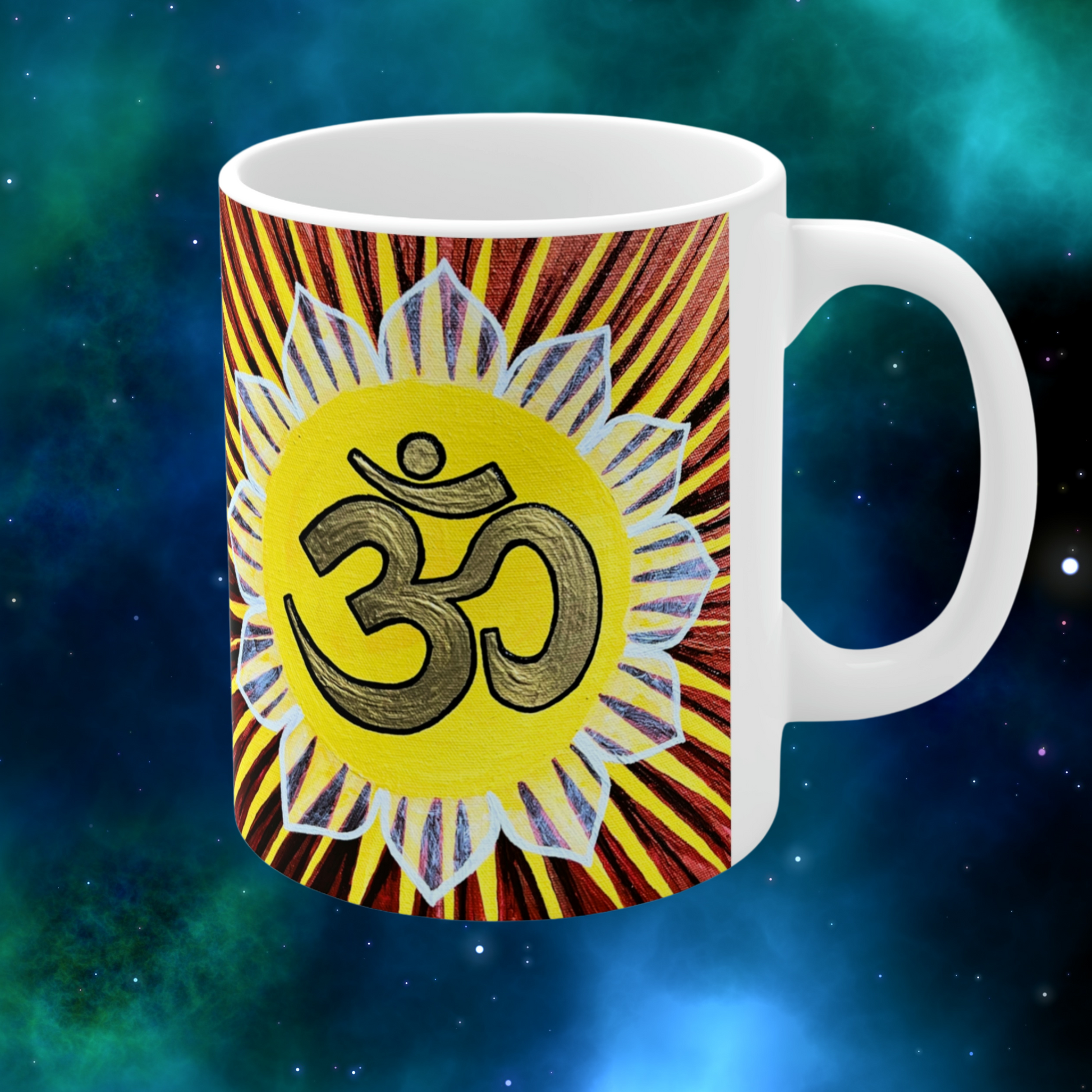 Gold Sunburst OM - Mug - Arjuna Rigby Art and Lifestyle Store