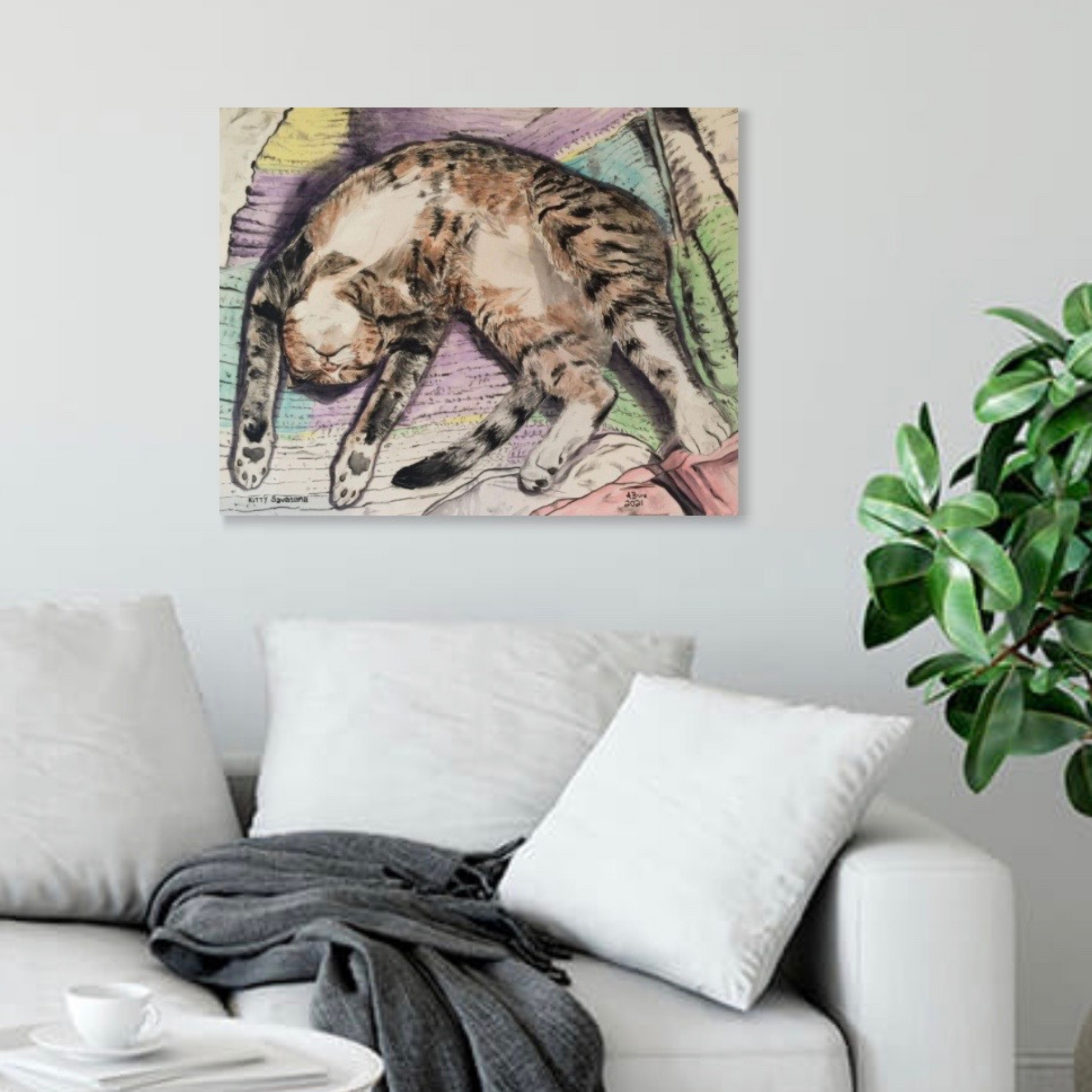 Kitty Savasana - Original Acrylic Painting - Arjuna Rigby Art and Lifestyle Store