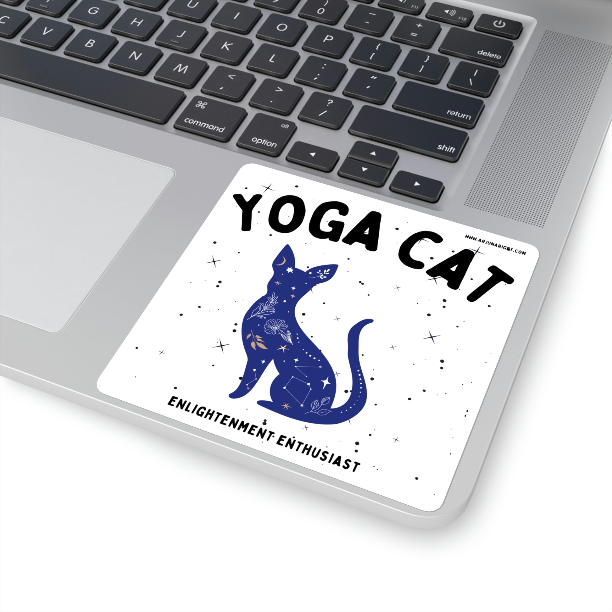 Yoga Cat (White) Sticker - Arjuna Rigby Art and Lifestyle Store