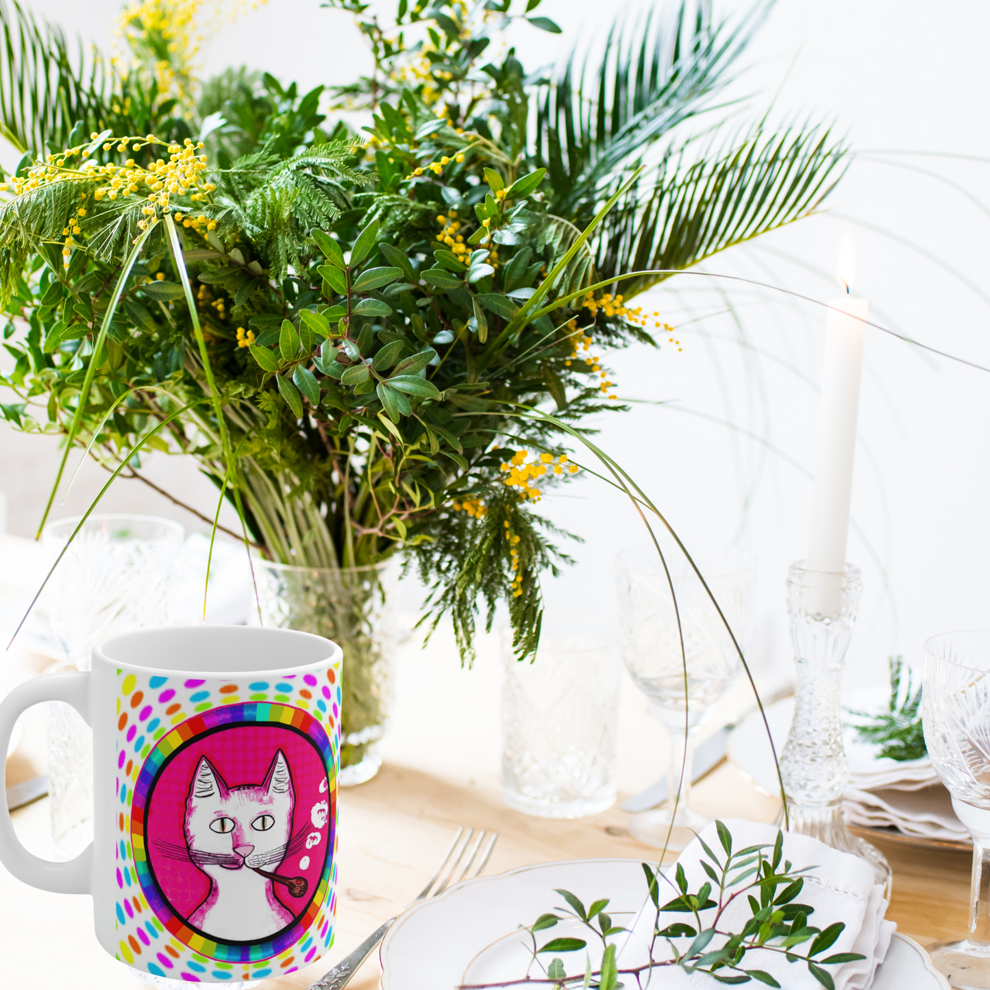 Trippy Happy Gentleman's Cat - Mug - Arjuna Rigby Art and Lifestyle Store