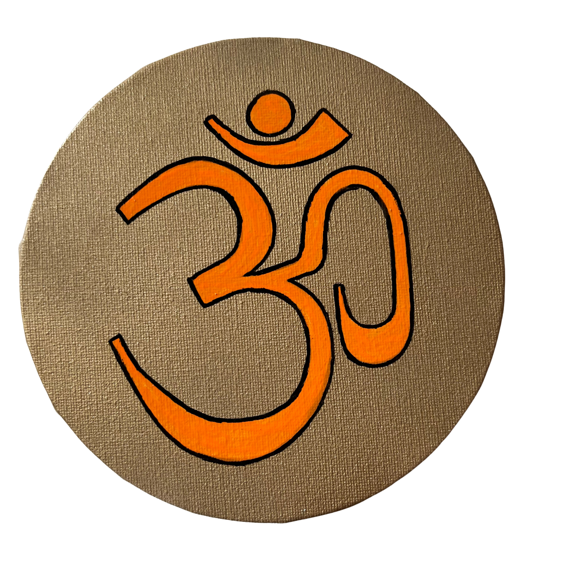 Orange AUM symbol on gold background - Arjuna Rigby Art and Lifestyle Store