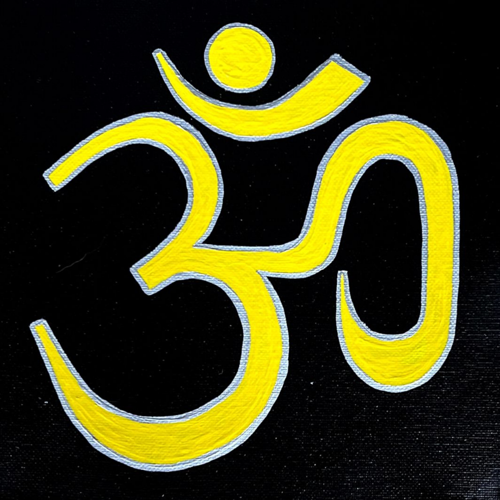 Yellow & Silver AUM symbol on black canvas - Arjuna Rigby Art and Lifestyle Store