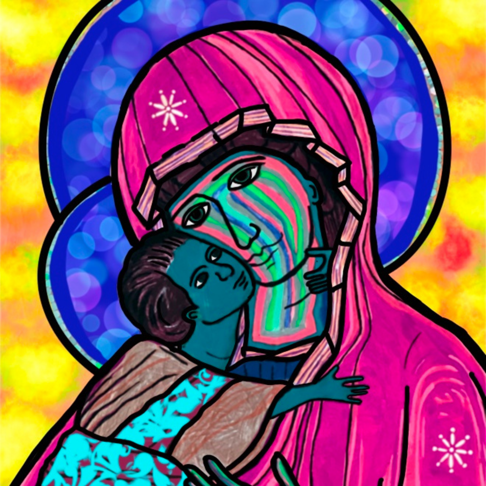 Madonna & Child Sticker (Pink Robes) - Arjuna Rigby Art and Lifestyle Store