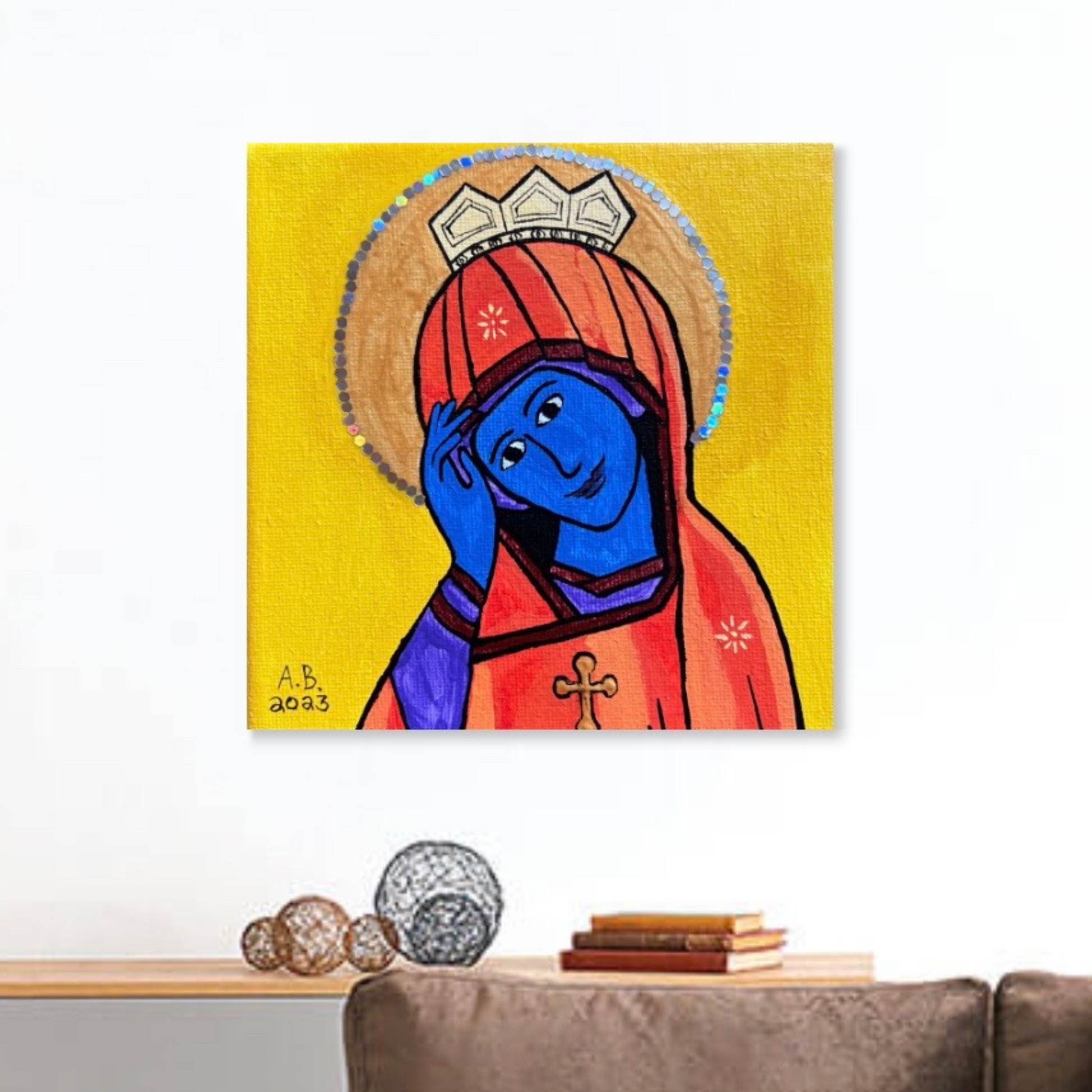 Mary Queen of Heaven Small Square- Print - Arjuna Rigby Art and Lifestyle Store