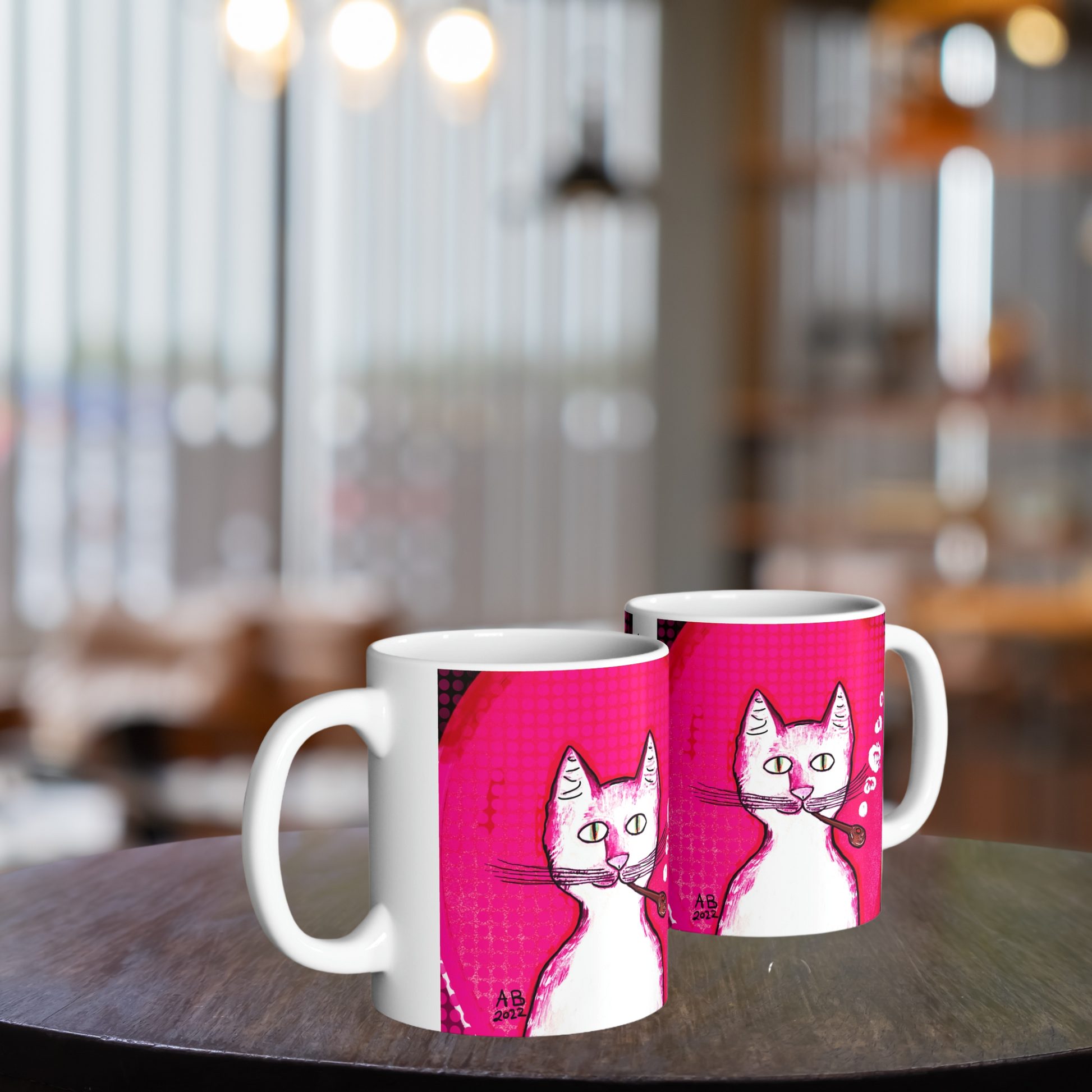 Hot Pink Gentleman's Cat - Mug - Arjuna Rigby Art and Lifestyle Store