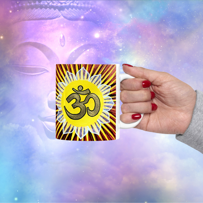 Gold Sunburst OM - Mug - Arjuna Rigby Art and Lifestyle Store