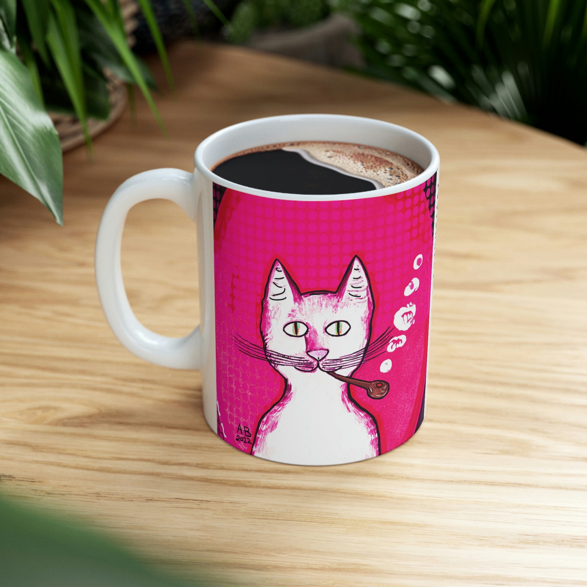 Hot Pink Gentleman's Cat - Mug - Arjuna Rigby Art and Lifestyle Store