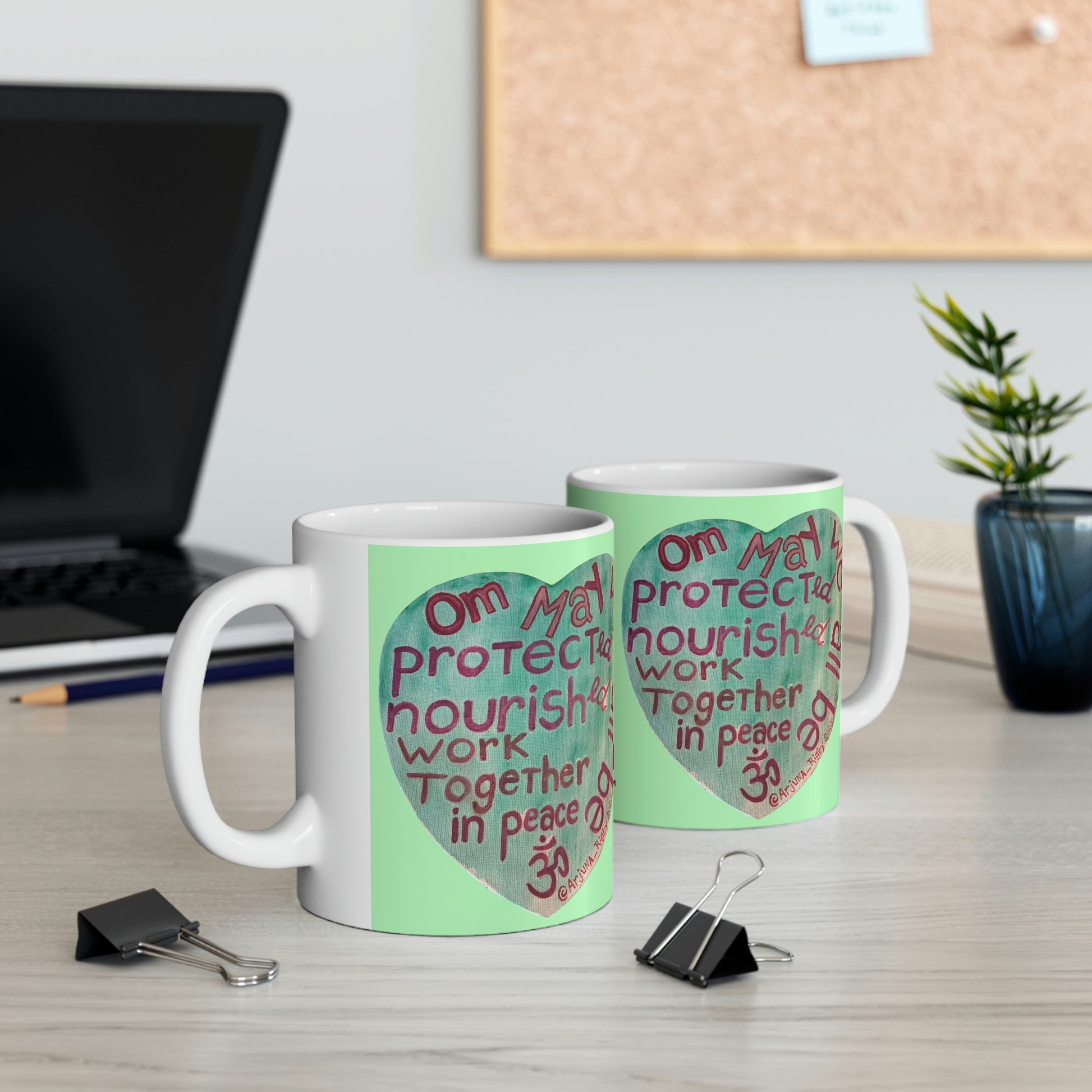 Om May We All Be Protected - Mug - Arjuna Rigby Art and Lifestyle Store