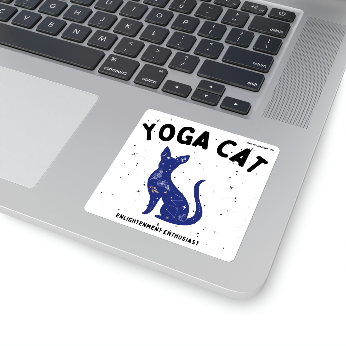 Yoga Cat (White) Sticker - Arjuna Rigby Art and Lifestyle Store