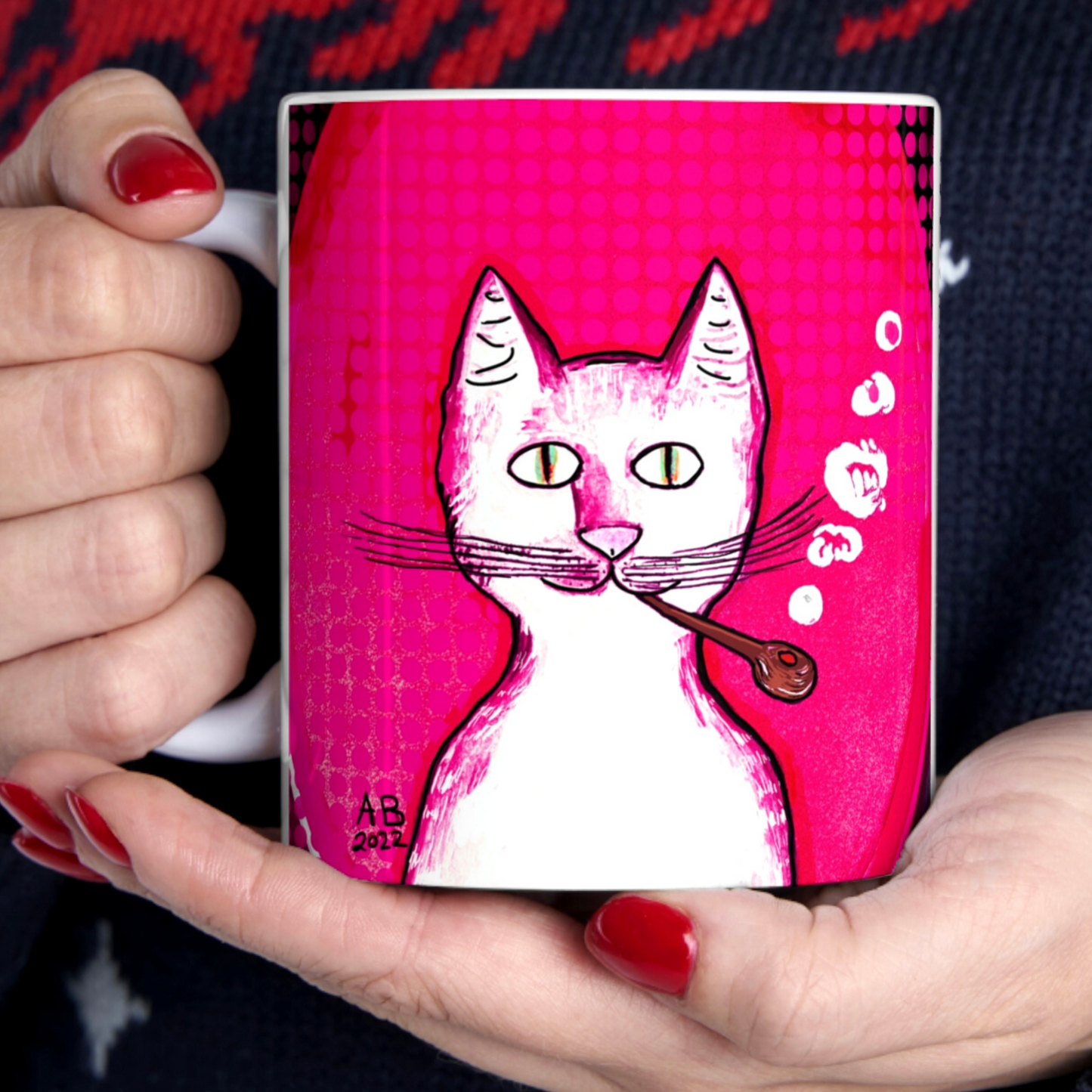 Hot Pink Gentleman's Cat - Mug - Arjuna Rigby Art and Lifestyle Store