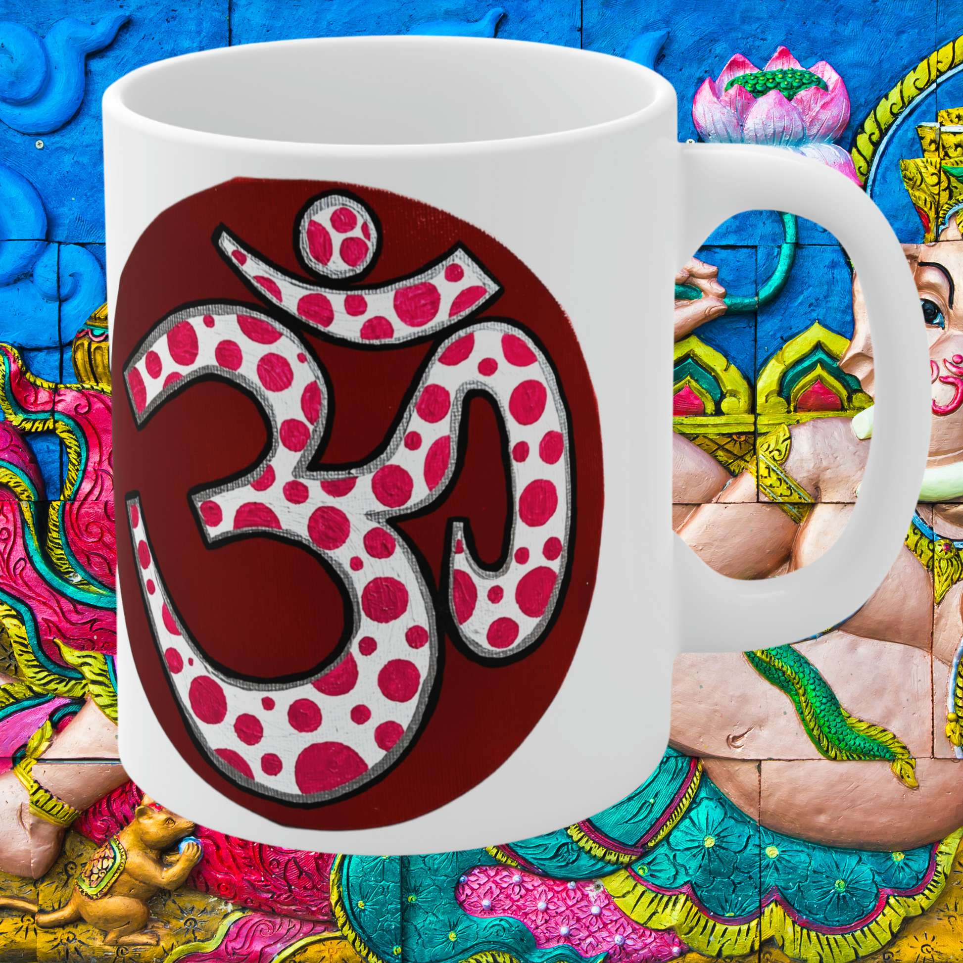 Red & Pink Polka Dot OM - Mug - Arjuna Rigby Art and Lifestyle Store