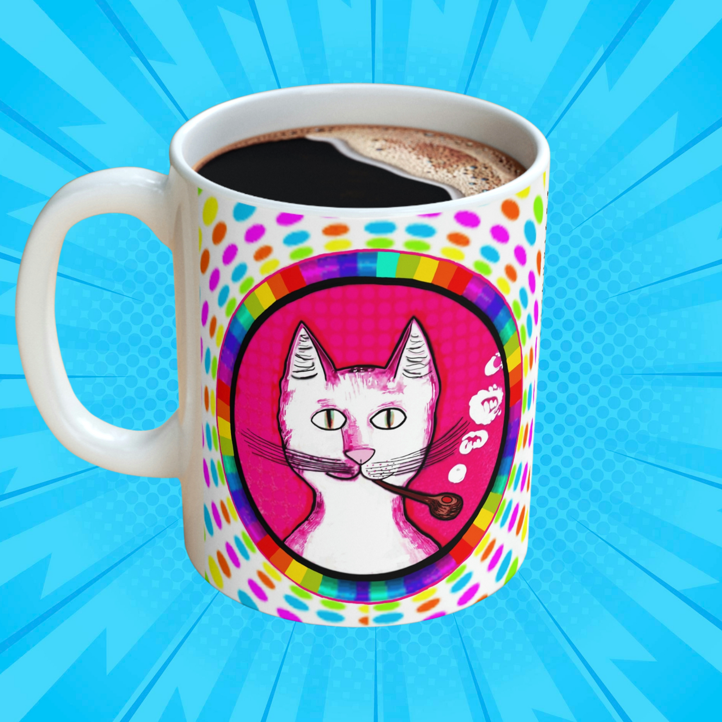 Trippy Happy Gentleman's Cat - Mug - Arjuna Rigby Art and Lifestyle Store