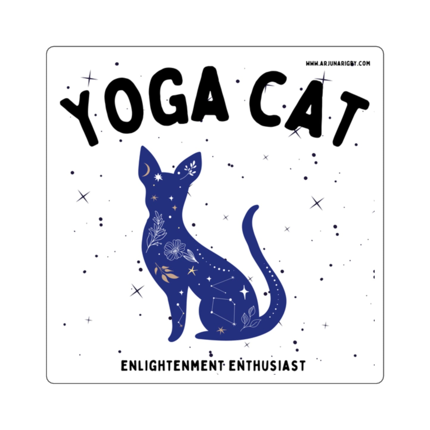 Yoga Cat (White) Sticker - Arjuna Rigby Art and Lifestyle Store