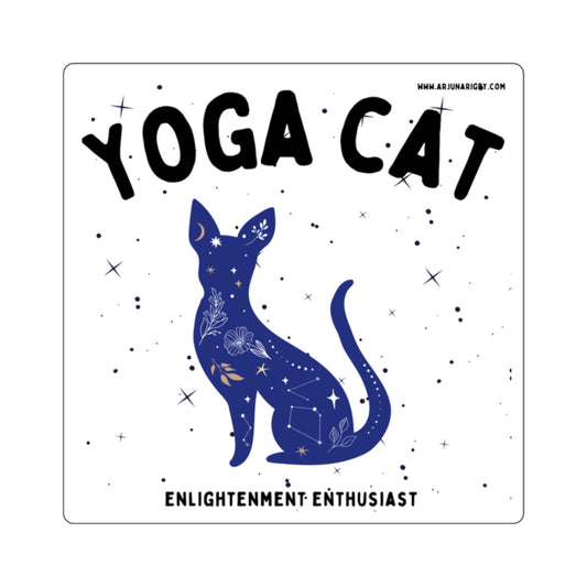 Yoga Cat (White) Sticker - Arjuna Rigby Art and Lifestyle Store