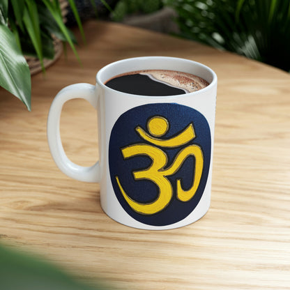 Yellow & Blue OM - Mug - Arjuna Rigby Art and Lifestyle Store