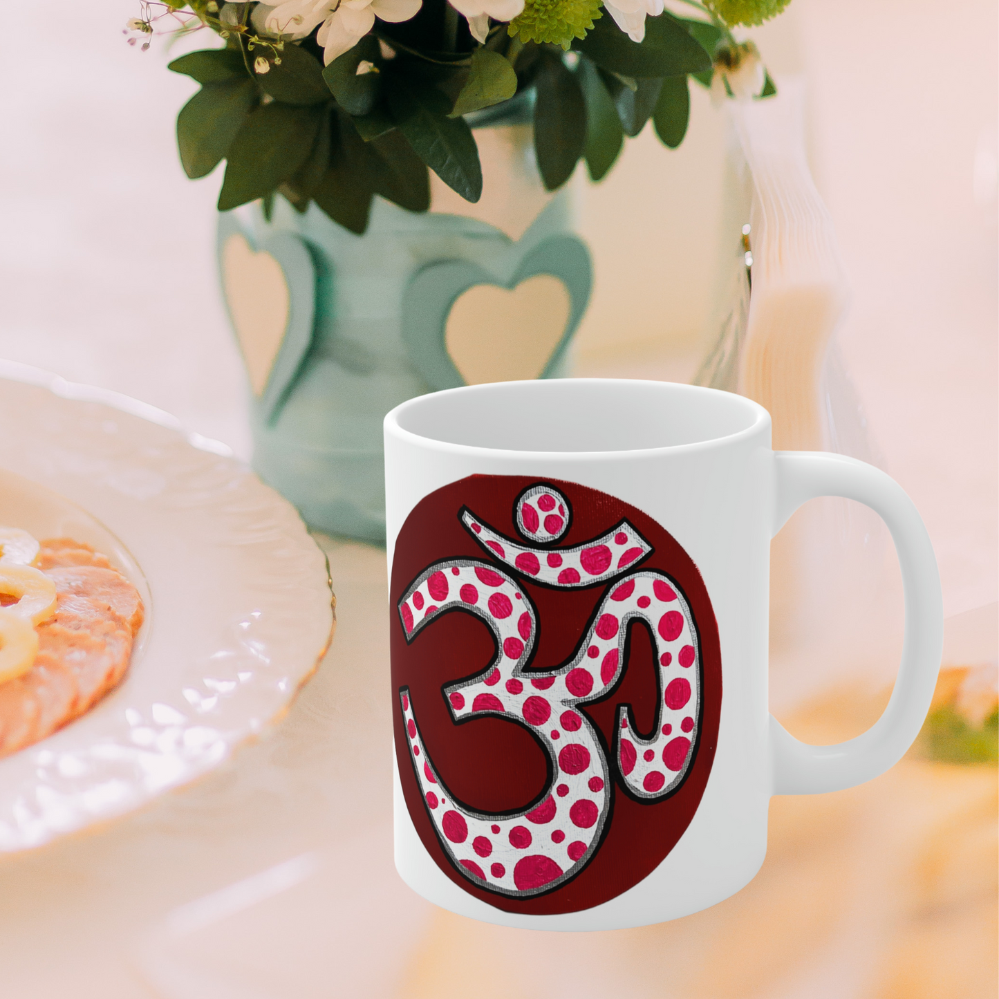 Red & Pink Polka Dot OM - Mug - Arjuna Rigby Art and Lifestyle Store