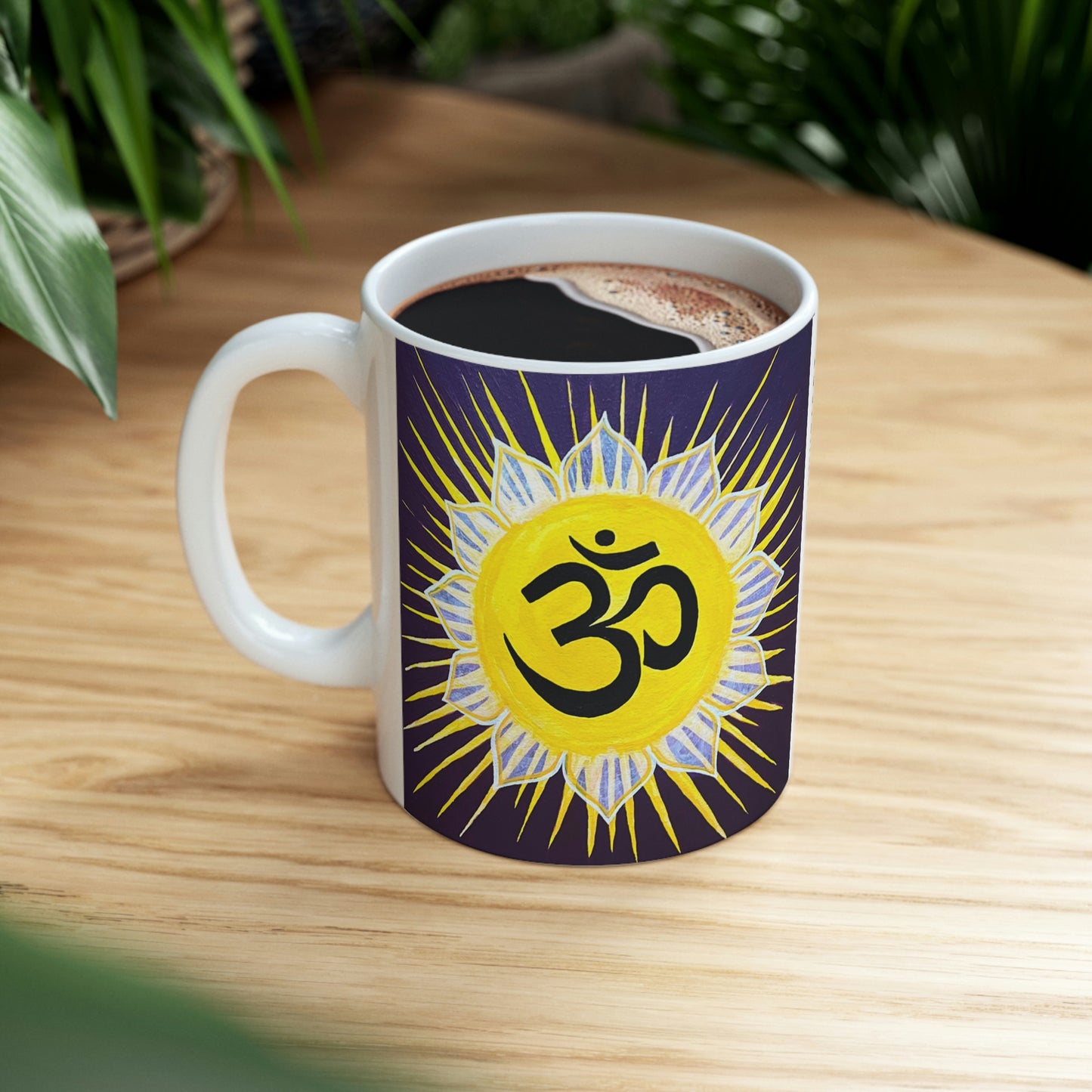 Sunburst OM on Dark Purple - Mug - Arjuna Rigby Art and Lifestyle Store