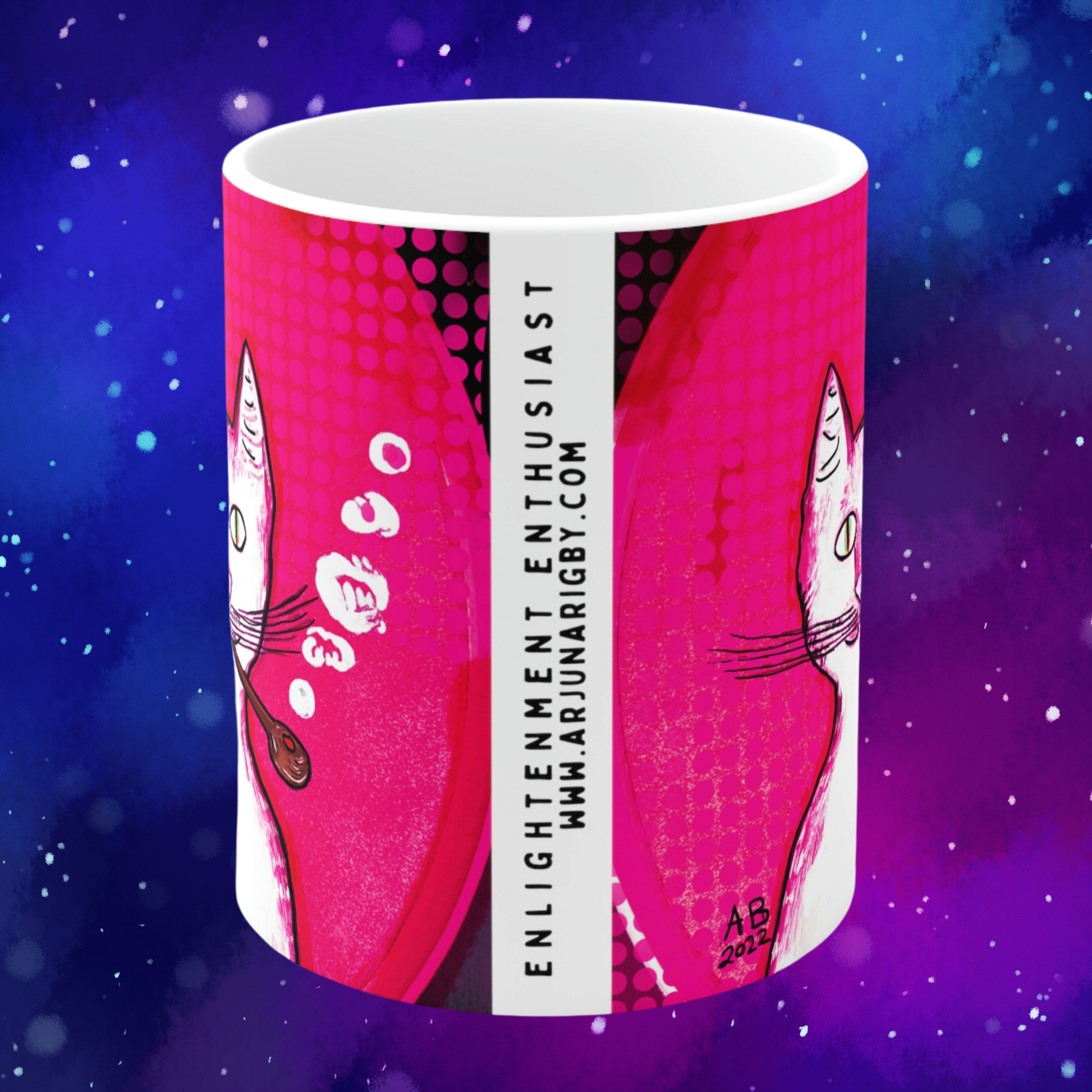 Hot Pink Gentleman's Cat - Mug - Arjuna Rigby Art and Lifestyle Store