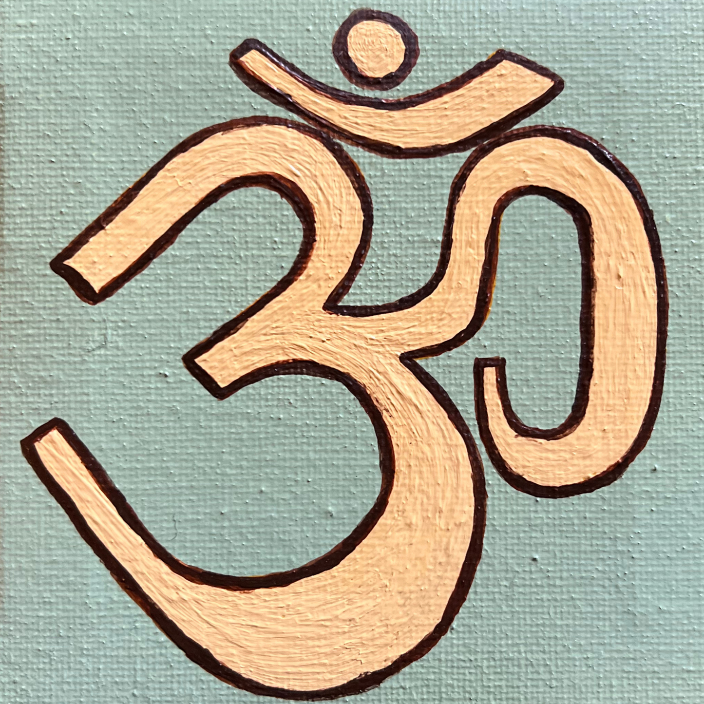 Small Hand Painted OM symbol - Neutral colors - mini square canvas - Arjuna Rigby Art and Lifestyle Store