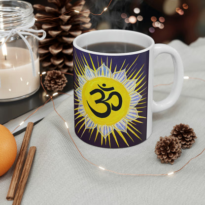 Sunburst OM on Dark Purple - Mug - Arjuna Rigby Art and Lifestyle Store