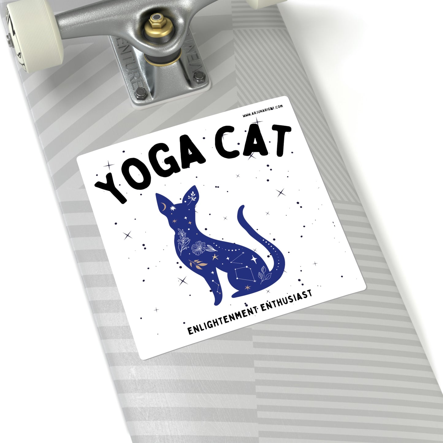 Yoga Cat (White) Sticker - Arjuna Rigby Art and Lifestyle Store