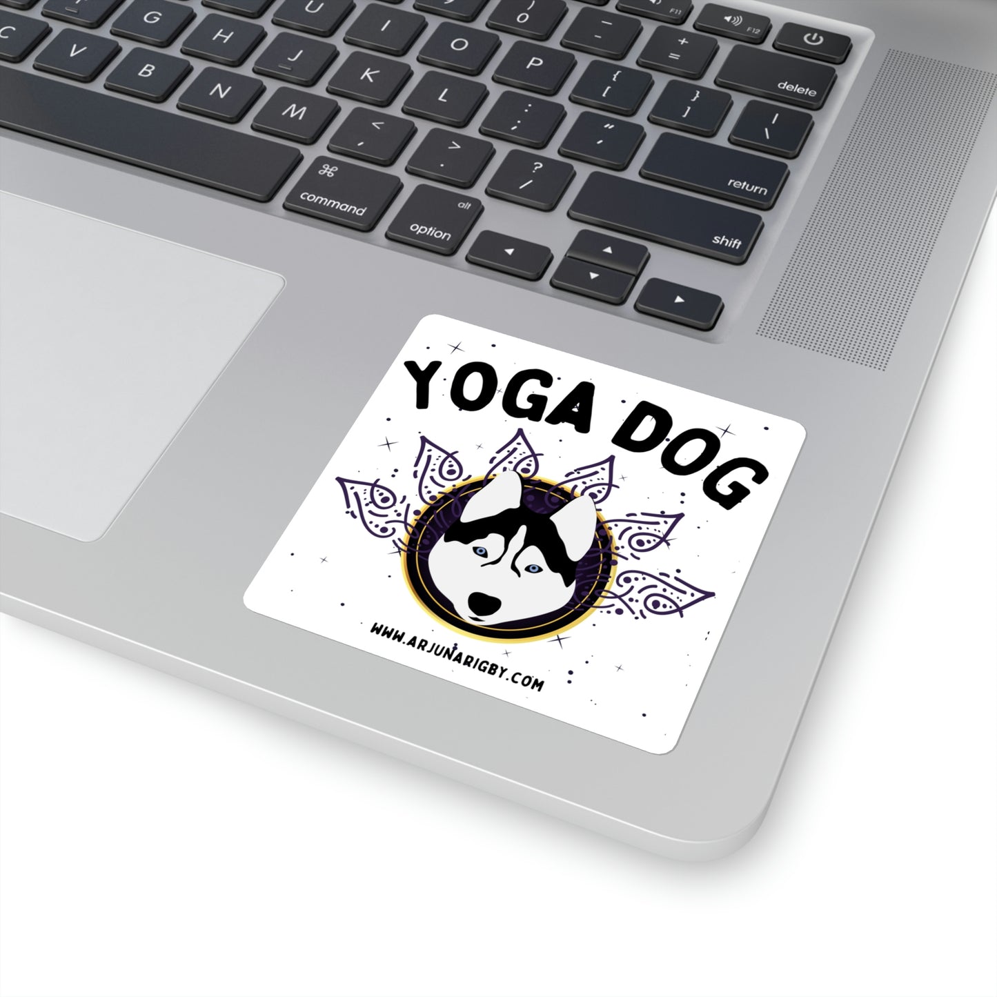 Yoga Dog (White) Sticker - Arjuna Rigby Art and Lifestyle Store