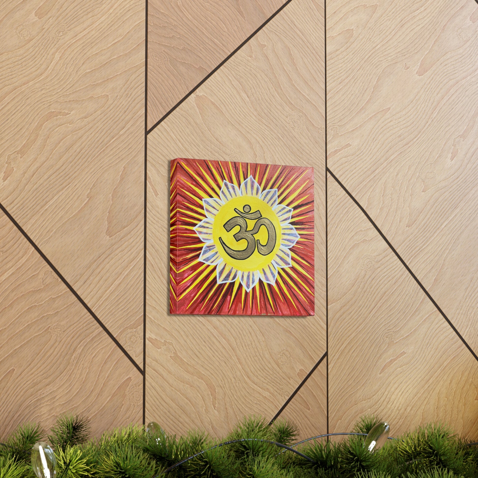 Sunburst AUM on Red Gold Background - Canvas Box-Print - Arjuna Rigby Art and Lifestyle Store