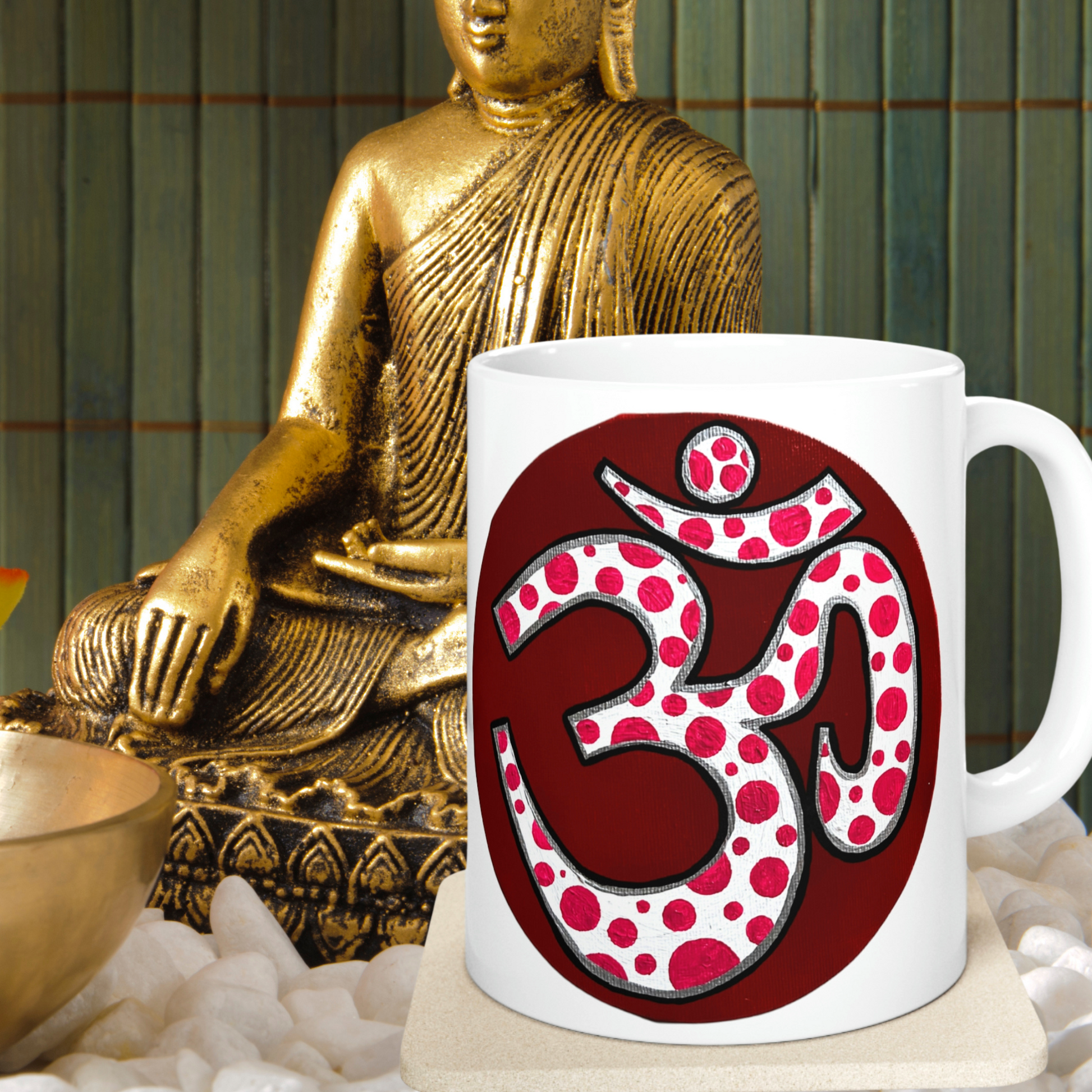 Red & Pink Polka Dot OM - Mug - Arjuna Rigby Art and Lifestyle Store